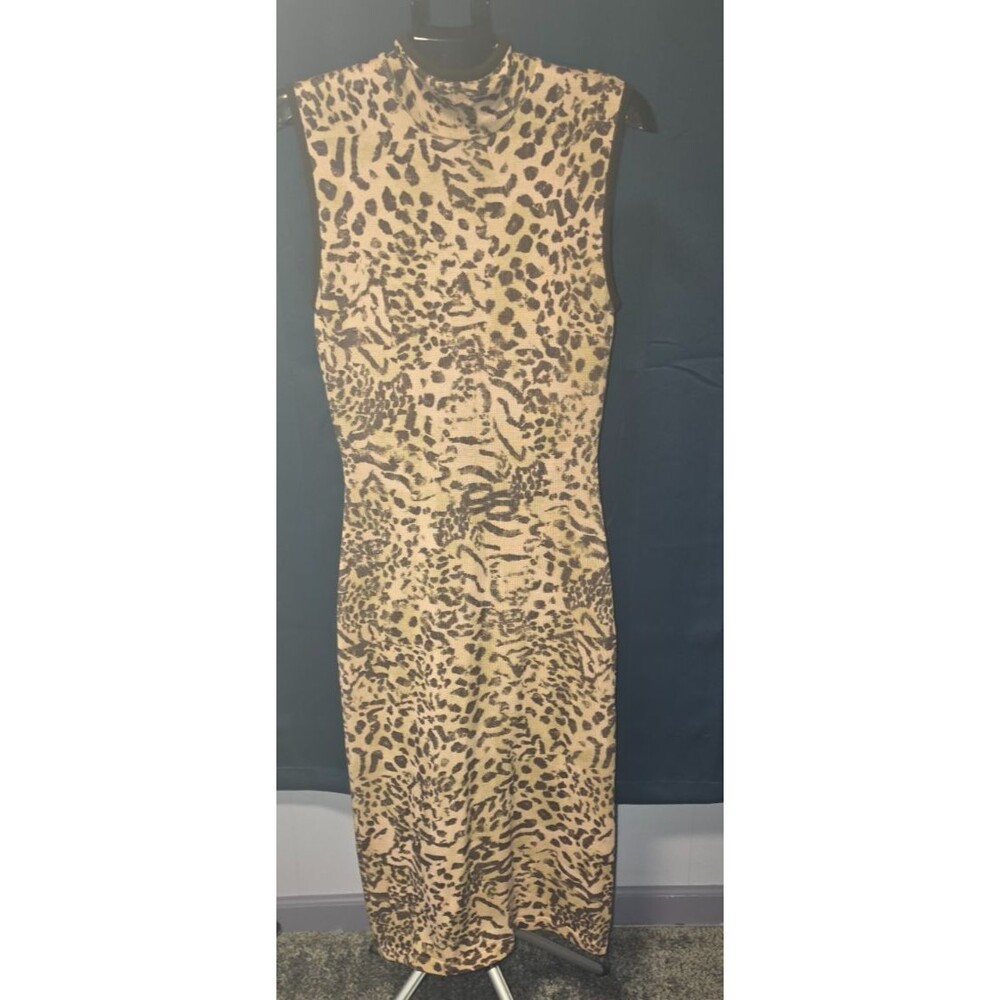 St John Collection by Marie Gray Leopard Print Knit Dress Maxi Size 8 Brown